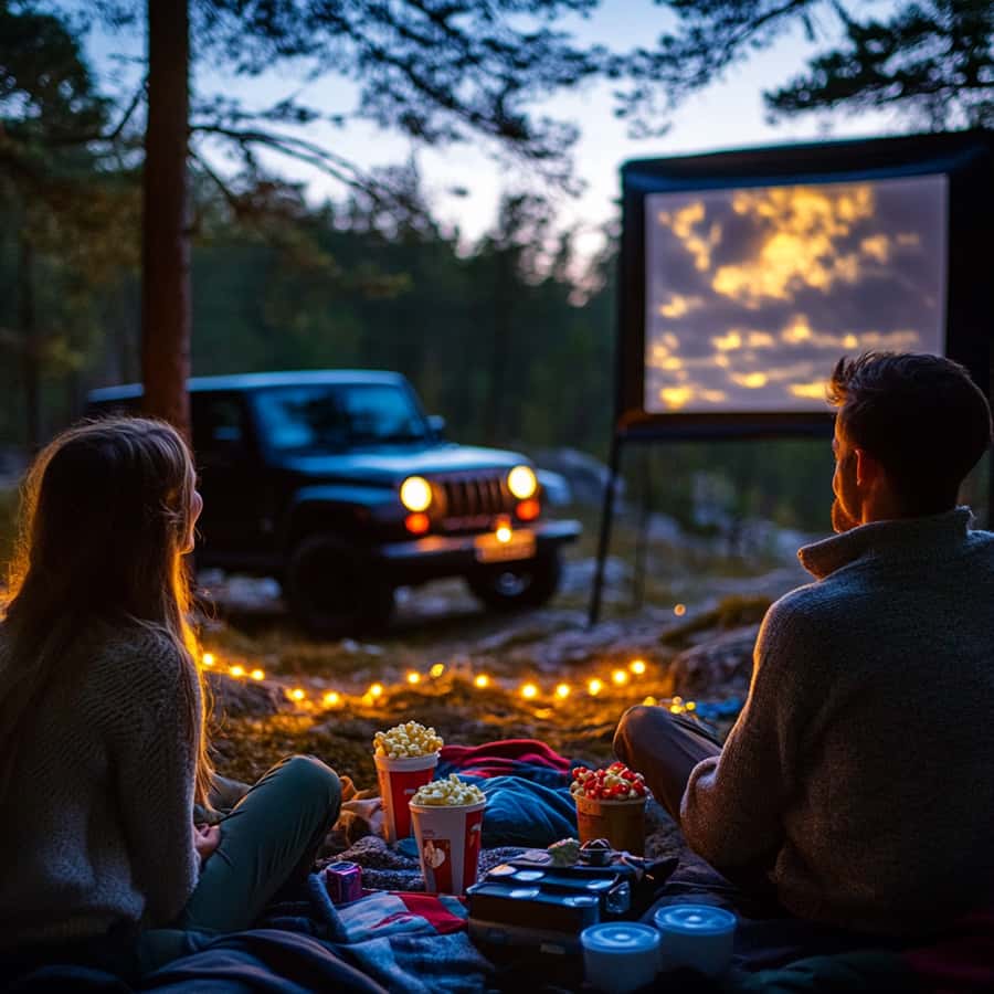 Las Vegas: Couple's Movie Night in the Mountains - The Jeep setup: cozy, but not entirely hands-off