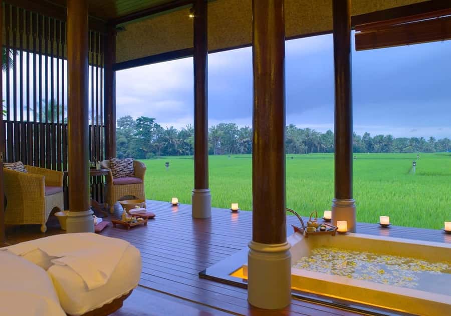 Ubud: Couple Spa Treatment with Bath Ritual & Sparkling Wine - The private terrace and rice paddy views