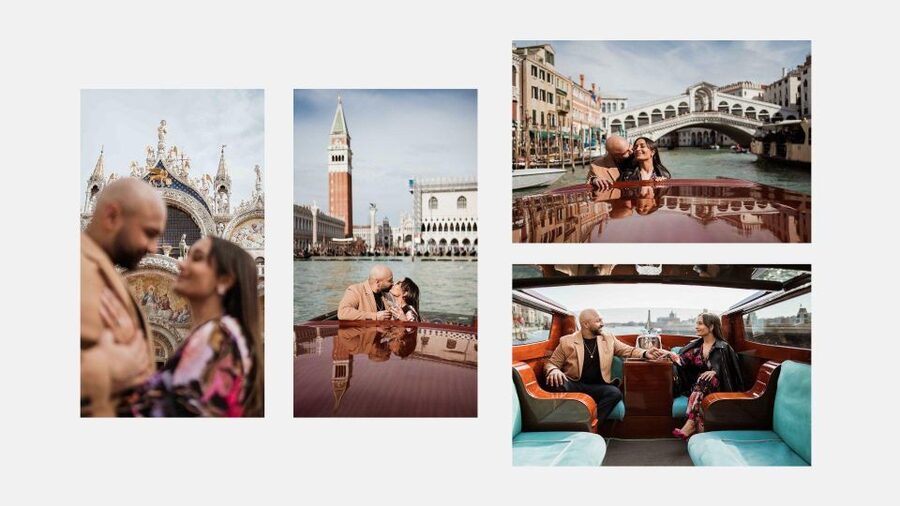 Venice: Elegant couple photos on your vacation - Walking from St Mark’s Square toward Rialto Bridge